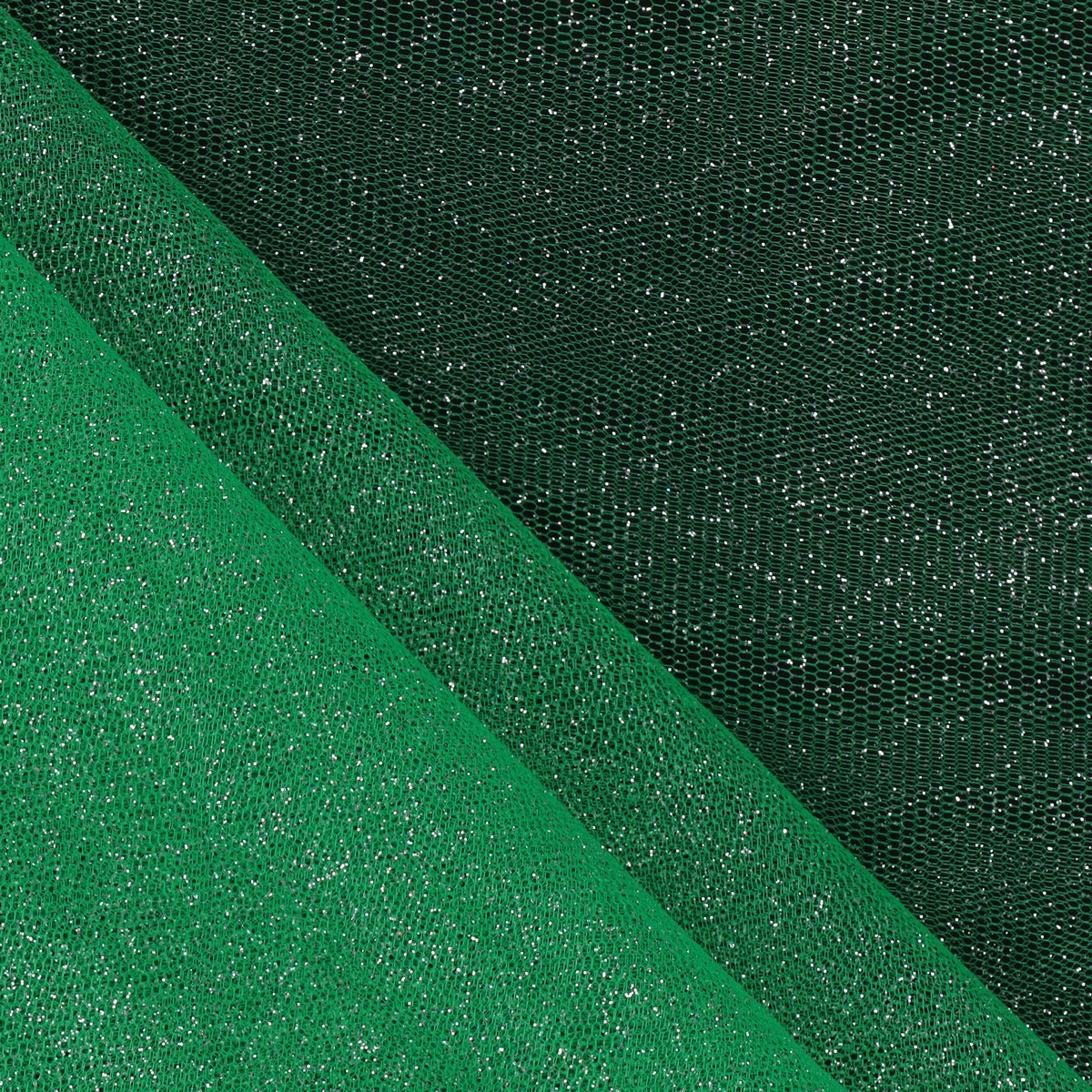 Tessuto Tulle Glitter al Metro - Verde Tavolo 