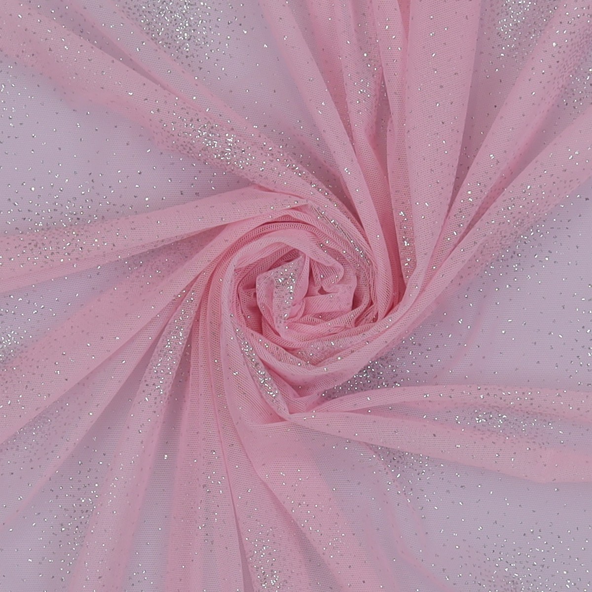 Tessuto Mesh (Tulle) Monoelastico Esplosione Glitter - al Metro - Rosa Glitter  Argento 